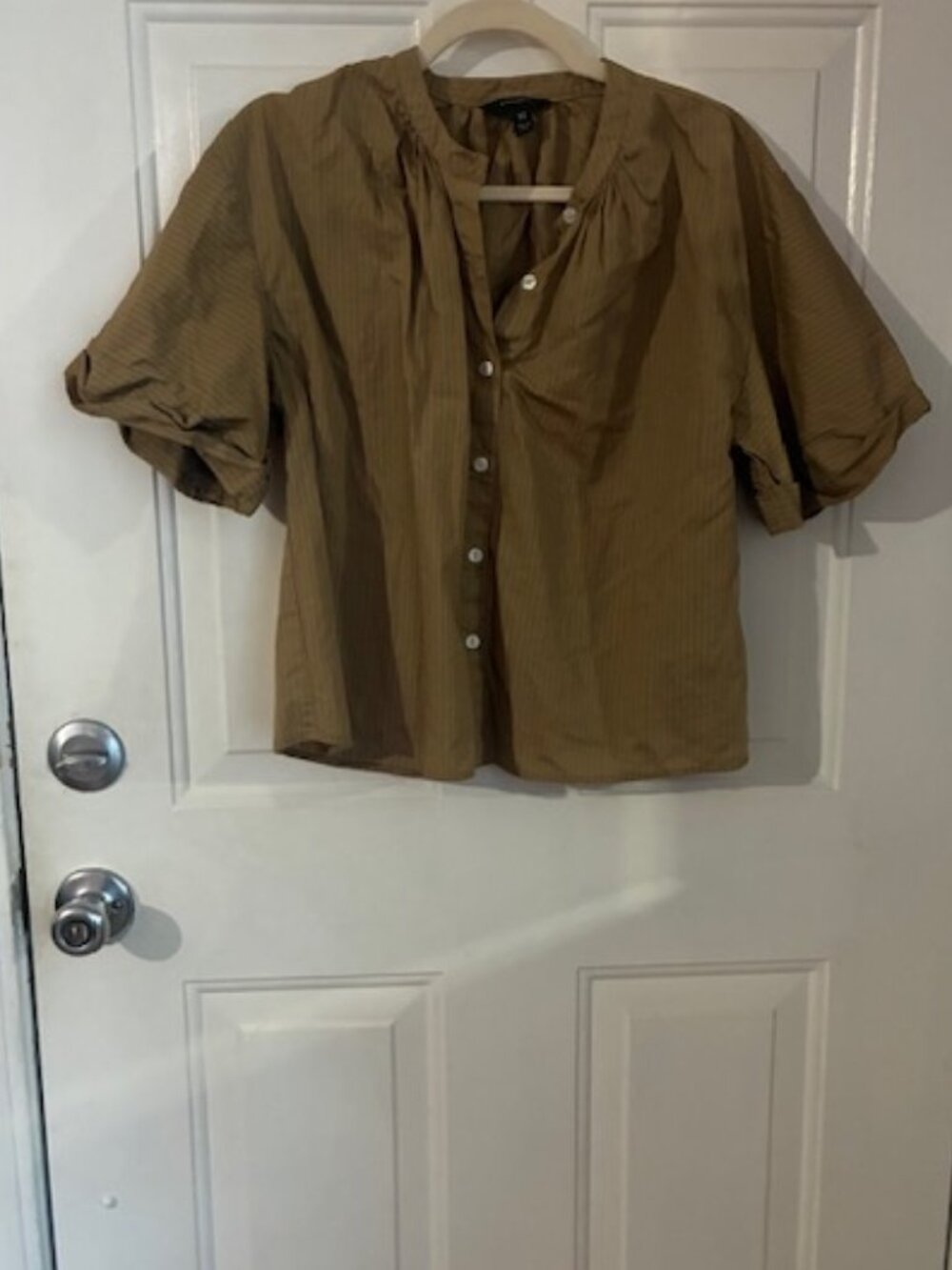 Banana Republic brown vertical stripe button down blouse